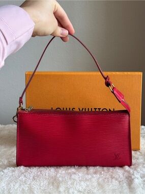 Louis Vuitton Red Epi Leather Mini Pochette with Top Handle